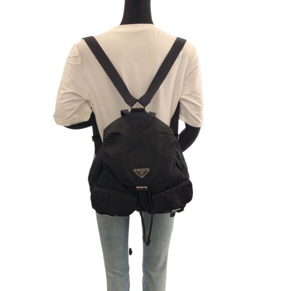 Prada Tessuto Triangle Logo Plate Black Silver Hardware Nylon Rucksack Sac main image 9